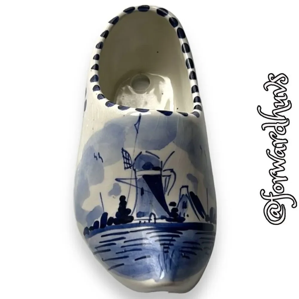 Windmill Delft Blue and White Porcelain Clog